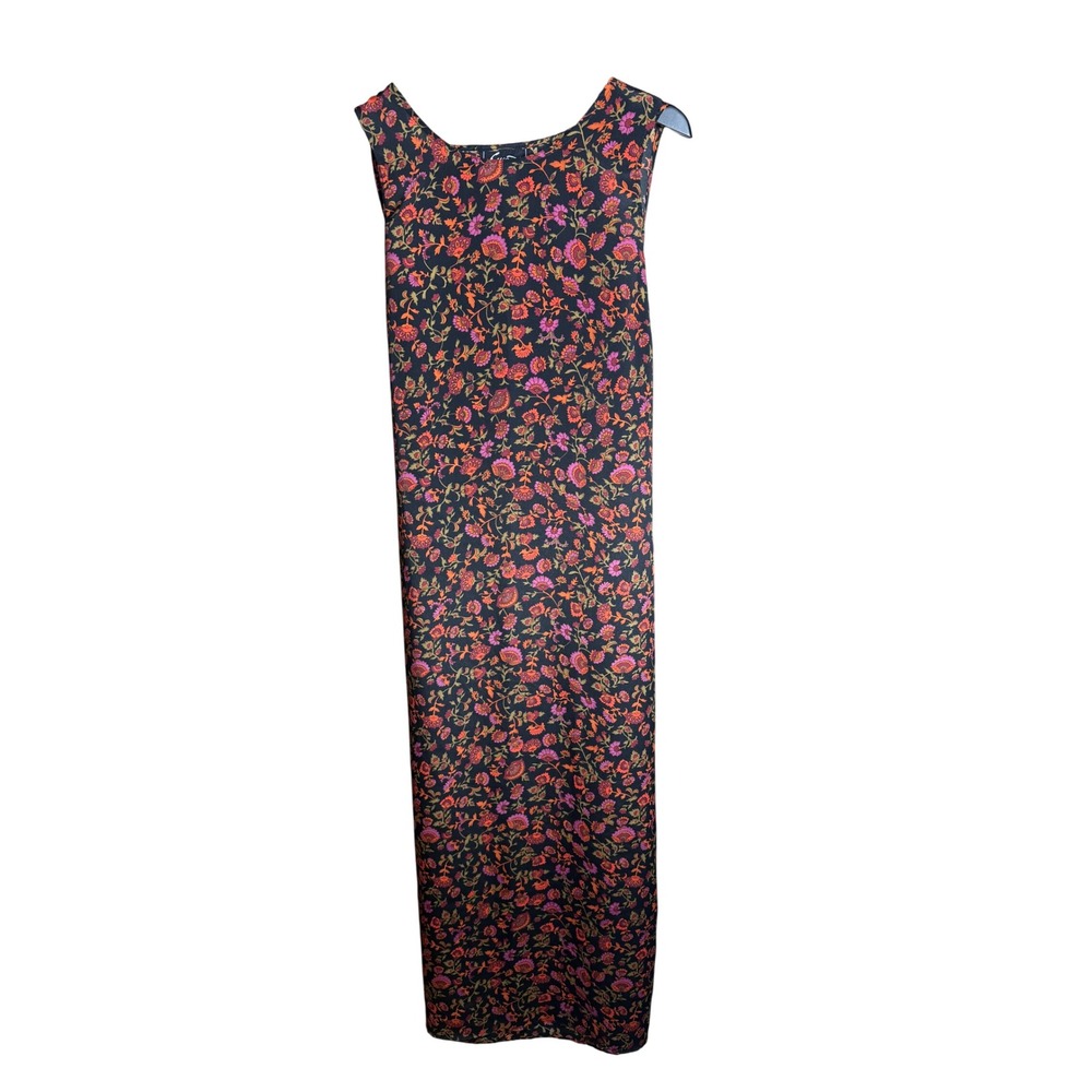 Sweet Woman Vintage Floral Paisley Maxi Dress Black Pink Orange Sleeveless 10